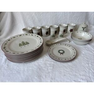 Merry Brite 24 Piece Set Christmas 8 Dinner 3 Salad Plates 3 Bowls 6 Mugs & More
